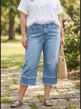 True Blue Plus Casual Sportswear Capris Frayed Rivet Capris 18W